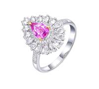 Homxi Anillos Mujer Oro Blanco 9K de Matrimonio, Gota de Agua con Zafiro Rosa de 0,92ct y Diamante, Anillos Plata Rosa Boda Mujer, Tamaño 12(52mm)
