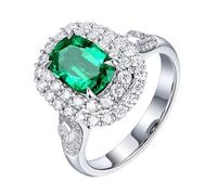 Homxi Anillos Mujer Oro Blanco 9K de Promesa, 4 Garras Oval con Esmeralda de 2,1ct y Diamante, Anillos Plata Verde Matrimonio Mujer, Talla 20(60mm)