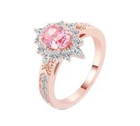 Homxi Anillos Mujer Oro Rosa 14K de Eternidad, Flor e Oval con Diamante Rosa Creado de 1ct e Moissanita, Anillo de Boda Oro Rosa Mujer, Talla 7(47mm)