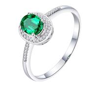 Homxi Anillos Mujer Promesa 950 Platino, 4 Garras Oval con Esmeralda de 0,4ct y Diamante, Anillo de Eternidad Plata Verde Mujer, Talla 18(58mm)