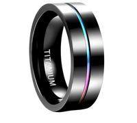Homxi Anillos para Grabar Titanio para Hombre Mujer, 7MM Redondo con Línea, Anillos Negro de Matrimonio para Hombre Tamaño 30(70mm)