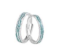 Homxi Anillos Pareja Plata de Ley 925 Boda Ajustable, Líneas Geométricas, Anillo Plata Verde Mujer