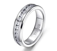 Homxi Anillos Personalizados de Titanio para Hombre Mujer, Redondo 7MM con Circonita, Anillo de Matrimonio Plata para Hombre Talla 13(53mm)