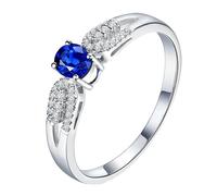 Homxi Anillos Promesa 950 Platino Mujer, 4 Garras Oval con Zafiro de 0,56ct y Diamante, Anillos Promesa Mujer Plata Azul, Tamaño 12(52mm)