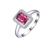 Homxi Anillos Promesa 950 Platino Mujer, Rectángulo y 4 Garras Oval con Zafiro Rosa Púrpura de 0,79ct y Diamante, Anillo Compromiso Plata Púrpura Rosa Mujer, Talla 18(58mm)