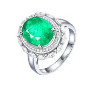 Homxi Anillos Promesa Mujer Oro Blanco 14K, 4 Garras Oval con Esmeralda de 3,45ct y Diamante, Anillos de Compromiso Mujer Plata Verde, Talla 9(49mm)