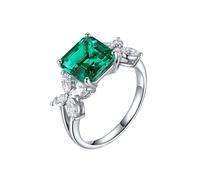 Homxi Anillos Promesa Oro Blanco Mujer 9K, Flor y Cuadrado con Esmeralda Creada de 2.09ct y Moissanita, Anillo Alianzas Plata Verde Mujer, Talla 20(60mm)