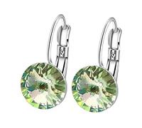 Homxi Aretes de Mujer de Oro Blanco 14K, Redondo con Citrina, Pendientes Mujer de Aro Plata Amarillo