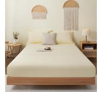 Homxi Colcha Verano Ajustable,150 x 200 CM,Colchas de Matrimonio Algodón Color Sólido Sabanas Bajeras Ajustable Verano Beige Amarillo