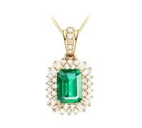 Homxi Colgante Cadena de Oro 18 Kilates Mujer,Collares Flor y Rectángulo con 1.81ct Esmeralda Creada y Moissanita Collares Mujer Oro Verde