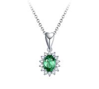 Homxi Colgante Oro Blanco Mujer 18K,Colgantes Flor y Oval con 0.81ct Esmeralda y 0.21ct Diamante Colgante Collar Plata Verde Mujer