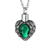 Homxi Colgantes para Cenizas Perro Corazón con ala Circonita Verde con Grabado Colgante de Acero Inoxidable Mujer Collar Verde Plata