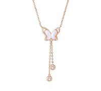 Homxi Collar Cadena de Oro Rosa 9 Kilates para Mujer, Borlas y Mariposa con Moissanita, Collar Colgante de Oro Rosa de Mujer