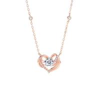 Homxi Collar de Oro Rosa Mujer 14 Kilates, Corazón y Alas con Moissanita, Collar Colgante Cadena Mujer de Oro Rosa