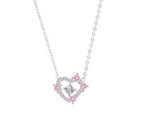 Homxi Collar Oro Blanco Mujer 9 Kilates, Corazón Hueco con Moissanita y Zafiro Rosa Creado, Colgantes Collar de Mujer Plata