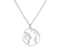 Homxi Collar para Mujer Plata,Collar de Acero Inoxidable para Mujer Mapa del Mundo Collar Colgante Plata