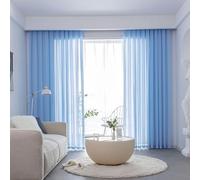 Homxi Cortina de Gasa Tul Dos Piezas,2 x 107W x 244H CM,Cortinas Translucida Azul Color Sólido Cortina de Ganchos Dormitorio