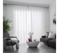 Homxi Cortina Semitranslucida 2 Piezas,2 x 107W x 244H CM,Cortinas Ventana Visillos Blanco Patrón de Lunares Cortinas Salon Ojales