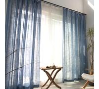 Homxi Cortina Visillo Ventana Cocina Dos Piezas,2 x 107W x 229H CM,Cortina Comedor Translucidas Azul Marino Color Sólido Cortinas Salón con Ganchos