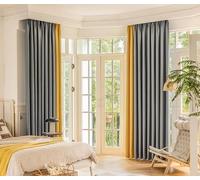 Homxi Cortinas Opacas 2 Piezas Salon,2 x 137W x 244H CM,Cortinas Opacas Habitacion Matrimonio Gris Amarillo Empalme de Color Sólido Cortina Comedor Ojales