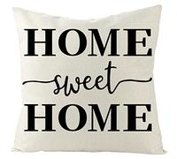 Homxi Funda Cojin Nordico 45 x 45,Fundas de Cojin Lino Home Sweet Home Beige Blanco Negro