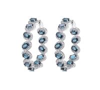 Homxi Oro Blanco 18 Kt 750 Pendientes Mujer, Oval con Topacio Azul Londres, Pendientes Aro Mujer Azul Oscuro