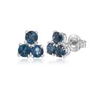 Homxi Oro Blanco Pendientes Mujer 18 Kt, Redondo con Topacio Azul Londres, Pendientes de Mujer Azul