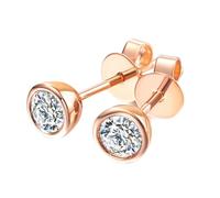 Homxi Pendiente Mujer Oro Rosa 14K, Simple Redondo con Diamante de 0.2ct, Pendientes para Mujer Oro Rosa