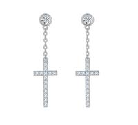 Homxi Pendientes 18K Oro Blanco para Mujer, Cadena y Cruz con Moissanita de 0.5ct, Pendientes Mujer y Colgante Plata