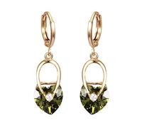 Homxi Pendientes de Mujer Oro Amarillo 18 Kt, Corazón con Granate y Moissanita, Pendientes de Mujer Boda que Cuelgan Oro Verde