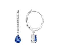Homxi Pendientes de Oro Blanco de 14Kilates para Mujer, Gota de Agua con Zafiro de 0.7ct y Diamante, Pendientes de Mujer que Cuelgan Plata Azul