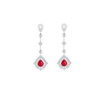 Homxi Pendientes de Oro Blanco de 18K Mujer, Gota de Agua con Rubí Creado de 1.13ct y Moissanita, Pendientes Mujer Boda que Cuelgan Plata Rojo