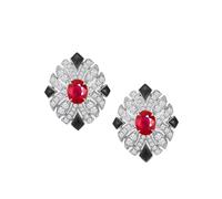 Homxi Pendientes de Oro Blanco de 18Kt para Mujer, Oval con Rubí de Sangre de Paloma de 1.35ct y Diamante, Pendientes de Mujer Plata Rojo