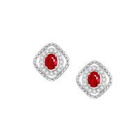 Homxi Pendientes de Oro Blanco Mujer 18 K, Oval con Rubí de Sangre de Paloma de 0.7ct y Diamante, Pendientes Boda Plata Rojo para Mujer