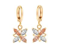 Homxi Pendientes de Oro de 18K para Mujer, Flor con Moissanita Citrina, Pendientes Mujer que Cuelgan Oro