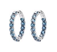 Homxi Pendientes Mujer 18K Oro Blanco, Redondo con Topacio Azul Londres, Pendientes Boda de Mujer Aro Azul Oscuro