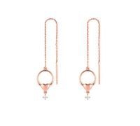 Homxi Pendientes Mujer de Oro Rosa 18K, Círculo Hueco y Corazón con Diamante, Mujer Pendientes Línea del Oído Oro Rosa