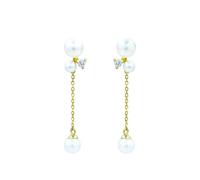 Homxi Pendientes Mujer Oro 14 Kilates Modernos, Perla y Diamante con Borla, Pendiente de Mujer que Cuelga Oro