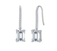 Homxi Pendientes Mujer Oro Blanco 14K, Cuadrado 6x8MM con Moissanita, Pendientes Boda Mujer que Cuelguen Plata