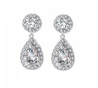 Homxi Pendientes Mujer Oro Blanco 18 K, Redondo y Pera con Moissanita, Pendientes Boda que Cuelgan Mujer Plata