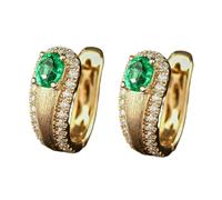Homxi Pendientes Oro 9K para Mujer, Oval con Esmeralda Creada de 1ct y Moissanita, Pendientes Mujer Boda Aros Oro Verde