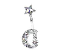 Homxi Piercing Ombligo Negro con Luna y Estrella de Circonita Colorida para Mujer en Acero Quirurgico