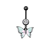 Homxi Piercing Ombligo Negro Quirúrgico,Mariposa Circonita Blanca Pearsing Ombligo Mujer Piercing Ombligo de Acero Quirúrgico