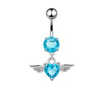 Homxi Piercing para el Ombligo 24mm Piercing del Ombligo Azul,ala con Corazón Circonita Azul Piercing Ombligo Mujer Colgante Piercings para el Ombligo Acero Quirurgico