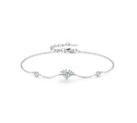Homxi Pulsera 950 Platino Mujer, Corazón y Gota de Agua con Diamante Creado de 0,25 ct, Cadena Extensible 17 CM + 5 CM, Pulseras de Ajustable Mujer de Plata