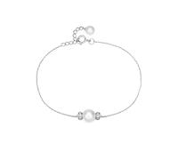 Homxi Pulsera Mujer de Oro Blanco 14 K, Cadena con Perla y Diamante, Cadena Extensible 16 CM + 5 CM, Pulseras Ajustable Mujer Plata