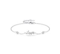 Homxi Pulsera Mujer de Oro Blanco 9Kilates, Letra love con Diamante Creado, Cadena Extensible 19 CM + 3 CM, Pulseras Plata Mujer Ajustable