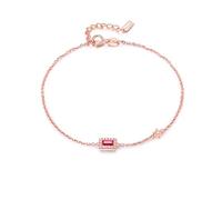 Homxi Pulsera Oro Rosa Mujer 18 Kilates, Rectángulo y Estrella con Rubí y Diamante, Cadena Extensible 16 CM + 5 CM, Pulsera de Oro Rosa Ajustable Mujer