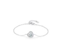 Homxi Pulseras de Mujer Oro Blanco 9 Kilates, Cadena con Corazón y Diamante Creado de 0,5 ct, Cadena Extensible 19 CM + 3 CM, Pulseras Plata Mujer