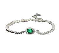 Homxi Pulseras de Oro Blanco 9K Mujer, Cadena con Esmeralda Creada de 0,5 ct, Cadena Extensible 18 CM + 5 CM, Pulsera Plata Verde Mujer Ajustable